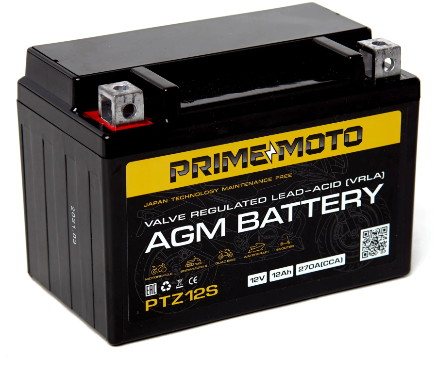 Мото Аккумулятор PRIME MOTO 12В 12 А/ч (СТ1211, YTZ12S) для мотоцикла, мопеда, скутера, ИБП, 12V 12Ah